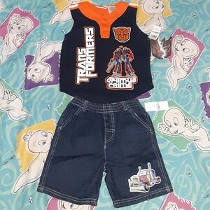 New 2008 Transformers Vintage Jersey Shier & Blue Jean Shorts Outfit Set
